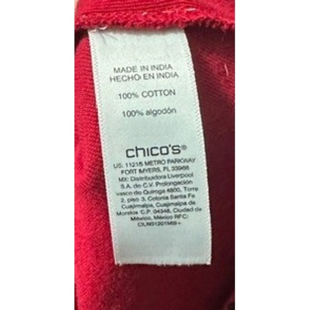 Chicos Red Black Dot Print Long Sleeve Cotton Top Crew Neck Size 3 XL - Picture 3 of 8
